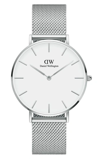 Daniel Wellington 32mm Classic Petite Melrose Bracelet Watch W/white Dial In Silver