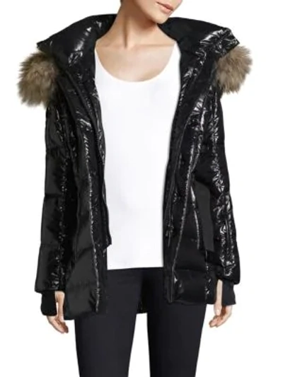 Sam Millennium Fur Trim Down Coat In Jet