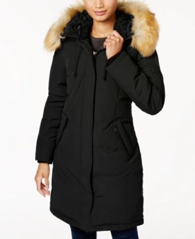 Vince Camuto Faux-fur-trim Hooded Down Parka In Black