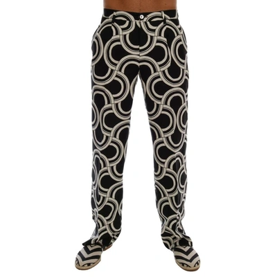 Dolce & Gabbana Black White Pattern 100% Linen Pants