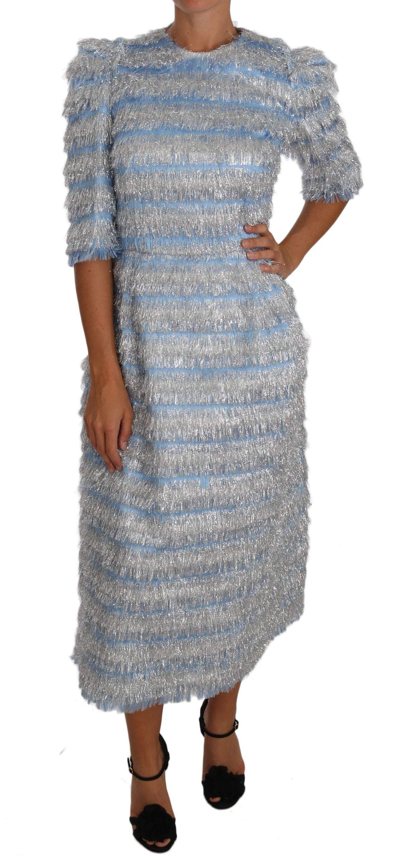 Dolce & Gabbana Light Blue Fringe Midi Sheath Dress