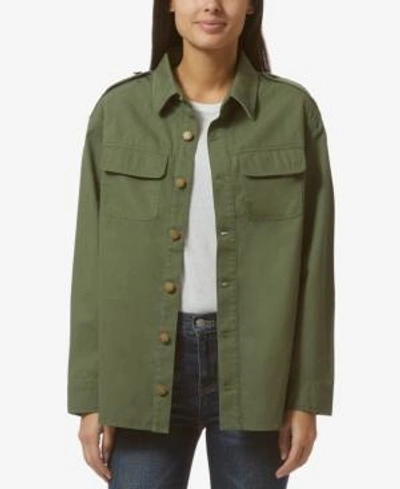 Avec Les Filles Cotton Military Jacket In Khaki Green
