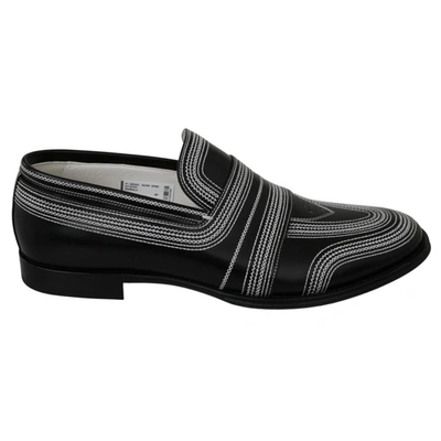 Dolce & Gabbana Black White Leather Slippers Loafers Shoes