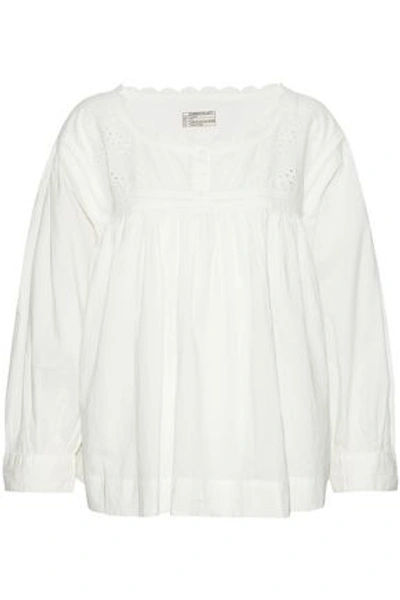 Current Elliott Current/elliott Woman Broderie Anglais-paneled Gathered Cotton Top Off-white