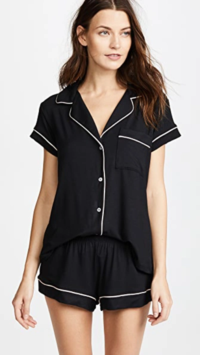 Eberjey Gisele Relaxed Jersey Knit Short Pyjamas In Black/sorbet