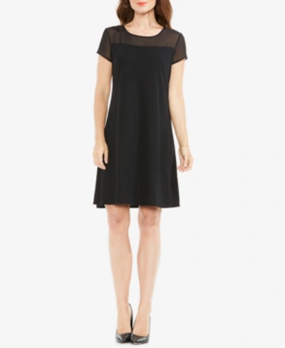 Vince Camuto Sheer Panel Shift Dress In Rich Black