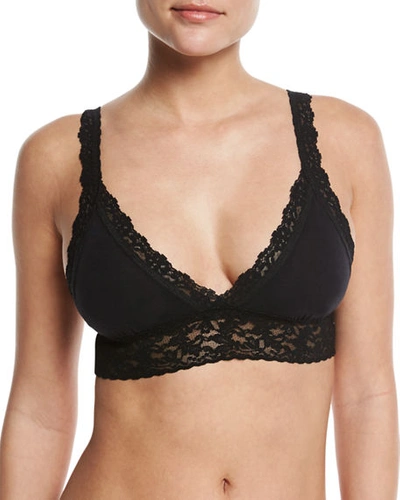 Hanky Panky + Net Sustain Signature Lace-trimmed Stretch Organic Cotton Padded Soft-cup Bra In Black