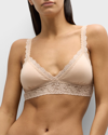 Hanky Panky Organic Cotton Padded Lace-trim Bralette In Chai