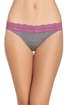 Hanky Panky Heathered Jersey & Lace Original-rise Thong In Grey/ Amethyst