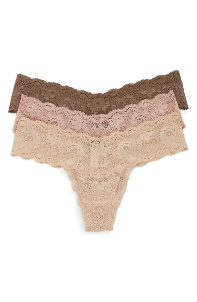 Cosabella Never Say Never Cutie Low-rise Thongs, Set Of 3 In Caramello/mandorla/pinolo