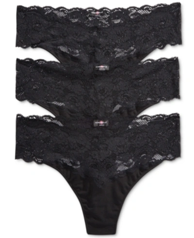 Cosabella Dolce 3-pk. Lace-waist Thong Dolpk3321 In Black, Black, Black