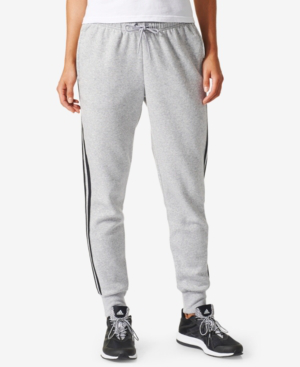 grey adidas joggers with black stripes