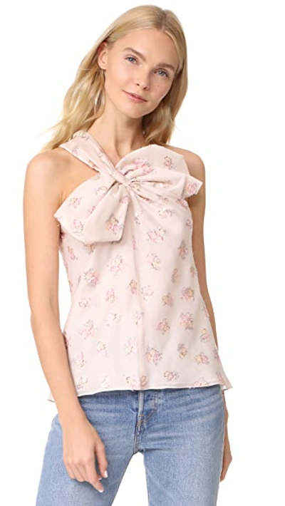 Rebecca Taylor One-shoulder Floral-jacquard Bow Tank In Cream