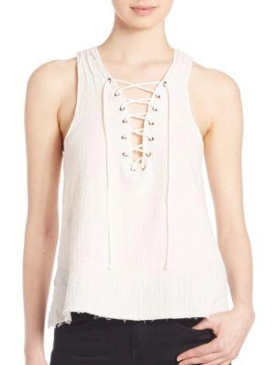 Roi Lace-up Cotton Top In White