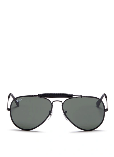 RAY BAN 'Outdoorsman Craft' leather wrap metal aviator sunglasses 