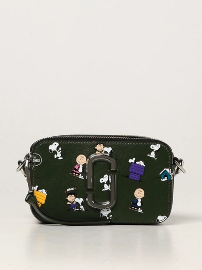 Marc Jacobs Snapshot Peanuts Snoopy & Friends Canvas Crossbody Bag In Dark Green Multi/nickel