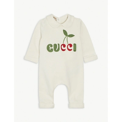 Gucci Babies' White Cotton Romper In Panna