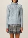 Ermanno Scervino Sweater In Virgin Wool With Applications In Sky Blue