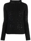 Ermanno Scervino Sweater In Virgin Wool With Applications In Black