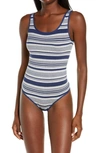 Yummie Ruby Thong Bodysuit In Grey Heath/blue Stripe