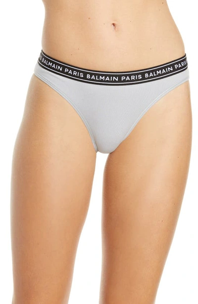 Balmain Logo Waist Cotton Panties In Light/ Pastel Grey