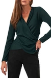 1.state Long Sleeve Cross Front Cozy Knit Top In Pine Green