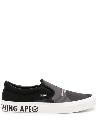 Aape By A Bathing Ape Black & Grey Camo Slip-on Sneakers In Schwarz