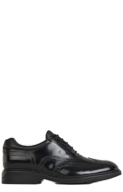 Hogan Leather Oxford Shoes In Black