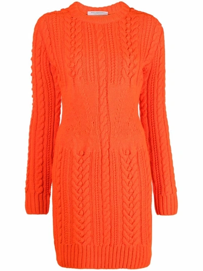 Philosophy Di Lorenzo Serafini Cable Knit Jumper Dress In Orange