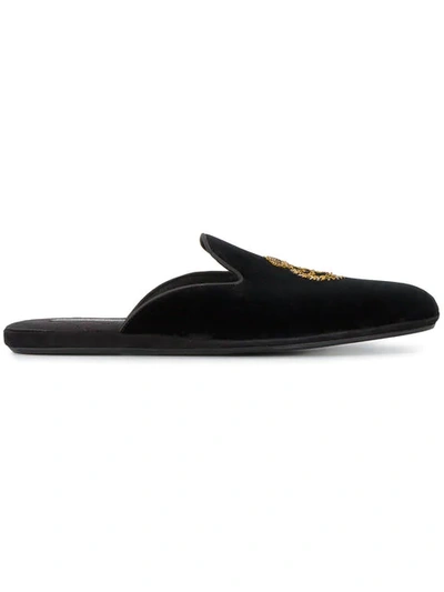 Dolce & Gabbana Crest Crowned Logo Slippers In Black