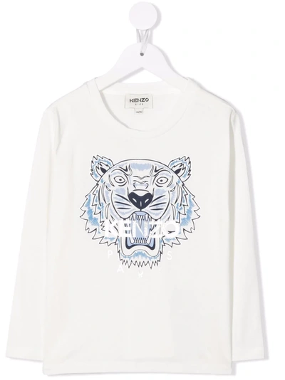 Kenzo Kids' Logo-print Long-sleeve T-shirt In White