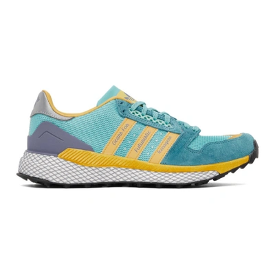 Adidas X Human Made Blue & Yellow Questar Sneakers In Light Blue