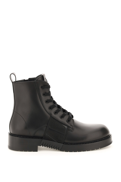 Valentino Garavani Black Vltn Combat Leather Boots