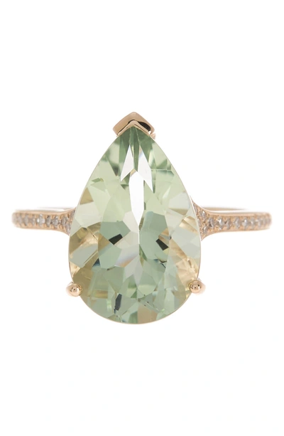 Effy 14k Yellow Gold Pear Cut Green Amethyst Diamond Band Ring