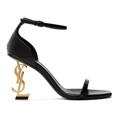 Saint Laurent Black & Gold Patent Opyum 85 Sandals In 1000 Black