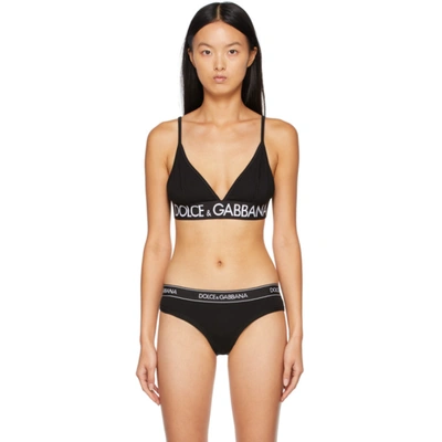 Dolce & Gabbana Jersey Triangle Bra With Branded Elastic In Black