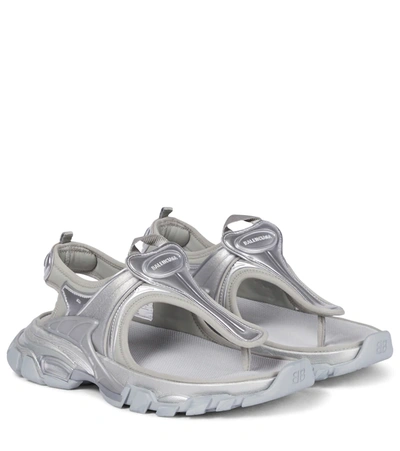 Balenciaga Track Thong Sandals In Silver