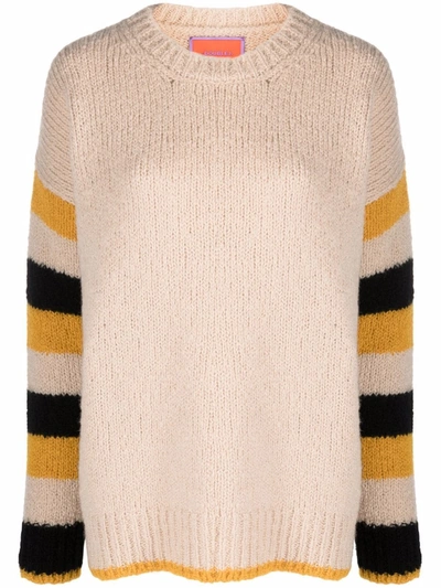 La Doublej Crew Boy Color-block Ribbed Organic Wool And Alpaca-blend Sweater In Arancio-nero