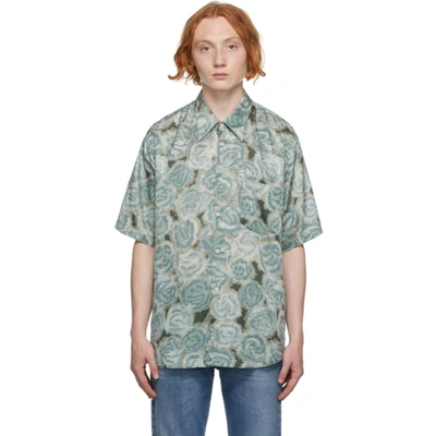 Acne Studios Sale Carnation Print Short Sleeve Twill Button-up Shirt In Pale Green