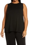 Eileen Fisher Mock-neck Long Stretch Jersey Shell In Black