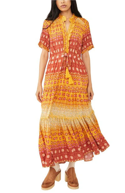 Free People Rare Feeling Pleated Maxi Dress In Goldenrod Combo