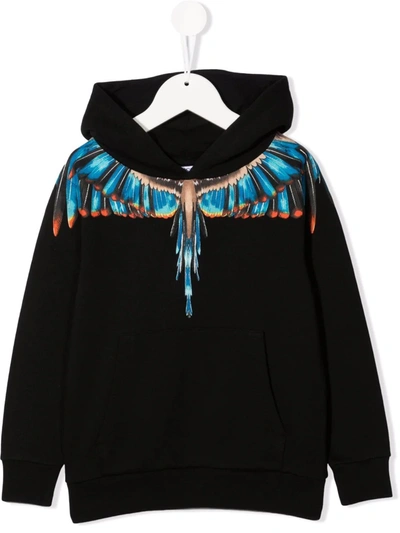 Marcelo Burlon County Of Milan Kids White And Blue Grizzly Wings Hoodie In Black