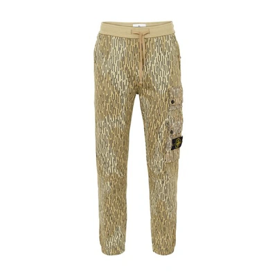 Stone Island Cotton Blend Fleece Printed Regular Fit Jogger Pants In Natural Beige