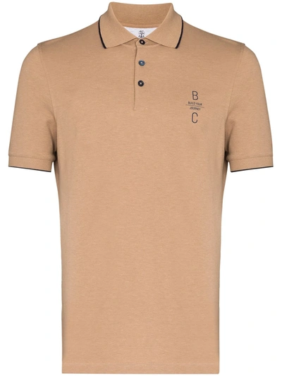 Brunello Cucinelli Logo-embroidered Short-sleeve Polo Shirt In Braun