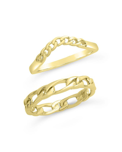 Sterling Forever Women's 2-piece Sterling Silver Figaro & Curb Chain Ring Set In Goldtone