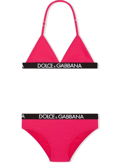 Dolce & Gabbana Kids' Girl's 2-piece Logo Tape Bikini Set In Pink