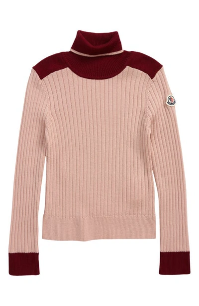 Moncler Kids' Colorblock Turtleneck Wool Sweater In Pink