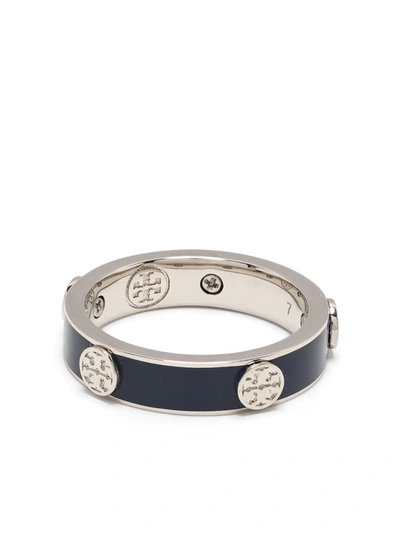 Tory Burch Tory Buch Miller Stud Enamel Ring In Tory Silver / Tory Navy
