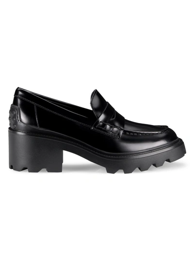 Tod's Shiny Leather Chunky Penny Loafers In Black