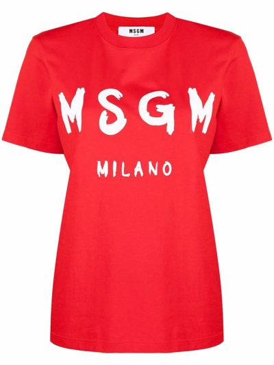 Msgm Logo Crew-neck T-shirt In Red